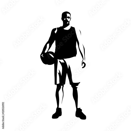 Basketball player standing with ball, abstract vector silhouette - Buy
