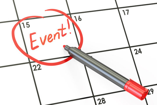Event on calendar concept, 3D rendering