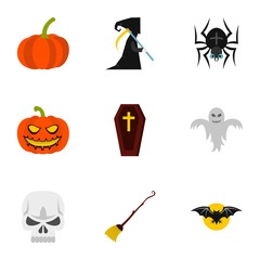 Poster - Halloween holiday icons set. Flat illustration of 9 halloween holiday vector icons for web