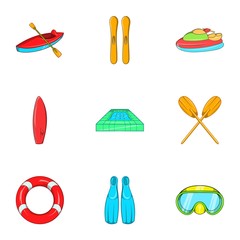 Wall Mural - Swimming on water icons set. Cartoon illustration of 9 swimming on water vector icons for web