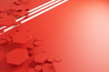 Poster - Red honeycomb pattern and white lines