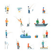 © Sentavio - Flat Fisherman fish boat Vacation concept net fishing vector