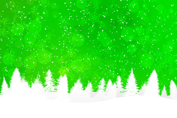 Wall Mural - Green Christmas Background with Snowy Hills