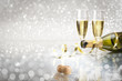  Toast champagne New Year, silver background