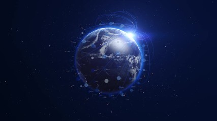 Wall Mural - Digital blue earth orbiting with global network.