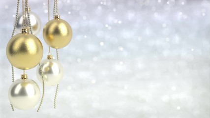 Wall Mural - golden and silver christmas balls with bokeh background. Seamless loop. 3D render