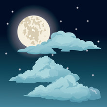 Beautiful Blue Sky Stars Clouds Moon Vector Illustration Eps 10