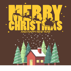 Wall Mural - Merry christmas and Happy new year with winter house