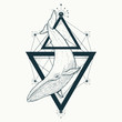 Whale tattoo geometric style. Mystical symbol of adventure