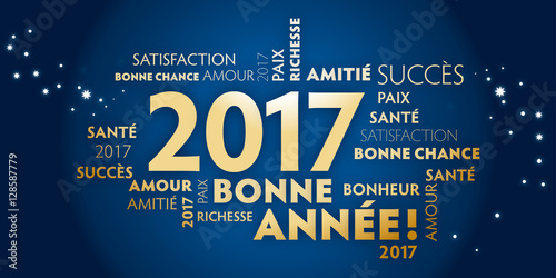 Carte de voeux – bonne année 2017 - bleu et dorée. Poster