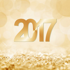 Wall Mural - 2017 golden snow and bokeh square greeting card