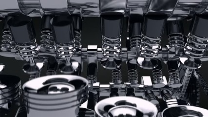 Fototapete - 3D animation of a working V8 engine.