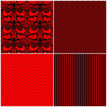Set Of Red Black Seamless Patterns, Simple Pattern, Lace