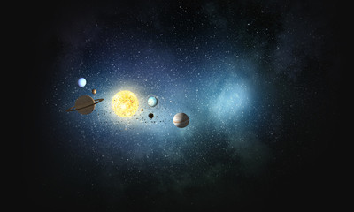 Wall Mural - system of planets . mixed media