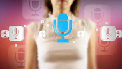 Young female pressing the screen then microphone symbol appearing