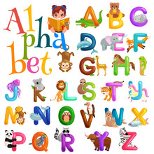 Animals Alphabet Set For Kids Abc Education In Preschool.
