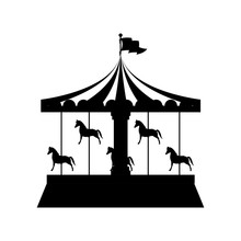 Silhouette Merry Go Round With Horses Vector Illustration