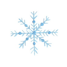 Hand Drawn Watercolor Snowflake Isolated On White Background