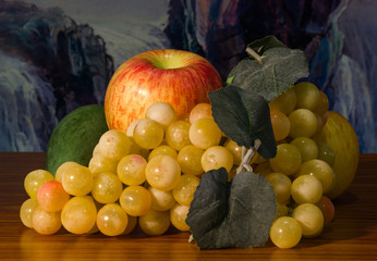 Fresh fruits on wood table,still life.