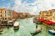  Boats and gondolas on the Grand Canal of Venice. Oil painting effect.