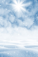 Wall Mural - Winter background. Winter landscape with snowdrifts  and blue sky with clouds