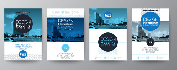 blue circle shape graphic design template layout for poster, flyer, brochure, book cover, report.