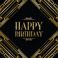 Wall Mural - happy birthday art deco invitation