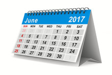 2017 Year Calendar. June. Isolated 3D Image