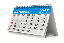2017 Year Calendar. November. Isolated 3D Image