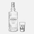 Hand drawn set of vodka elements. Vector illustration. Composition with vodka used for advertising beverage in restaurant or bar menu, for alcohol markets and logo design.