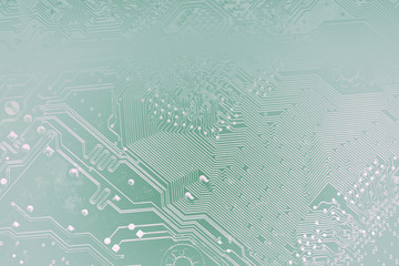 Fototapete - Circuit board or motherboard toned into light transparent silhouettes in blue colors. Tech science background suitable for your it technology business presentation.