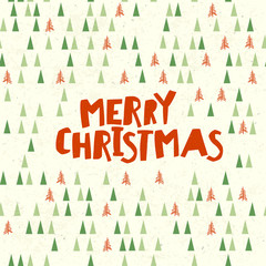 Aufkleber - Merry Christmas Postcard. Xmas trees pattern. Vector illustratio