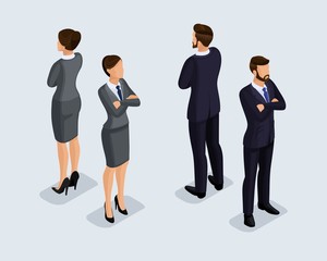 Wall Mural - fashionable isometrics, isometric people. businessmen, business woman in corporate clothing, stylish