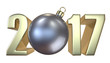 New Year and Christmas inscription 2017 with the Christmas-tree Christmas toy 
silver ball. 3D render isolated on white background.