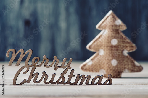 Fotografia, Obraz text merry christmas and christmas tree