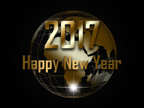 Golden Happy new year card with globe