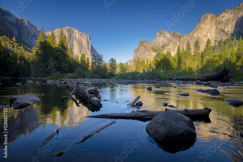 Classic view of Yosemite Valley at sunset, California, USA