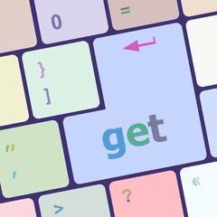 Poster - A keyboard with a key reading get. Keyboard keys icon button