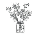 Fototapeta Dziecięca - Leaves inside mason jar icon. Decoration floral nature and plant theme. Isolated design. Vector illustration