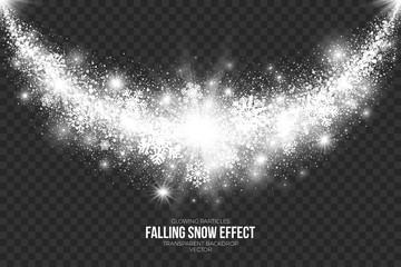 Wall Mural - falling snow effect on transparent background vector illustration. abstract bright white shimmer glo