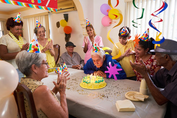 Wall Mural - Family Reunion For Birthday Party Celebration In Retirement Home