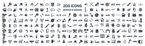 Fotografía Car service & garage 200 isolated icons set on white background,