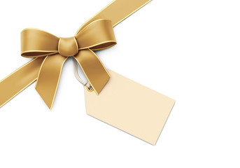 Wall Mural - golden ribbon with bow and blank tag - corner