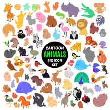 Big Set Of Cute Cartoon Animal Icons Isolated On White Background