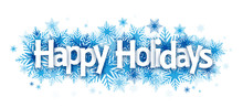 "HAPPY HOLIDAYS!" Overlapping Letters Vector Icon On Snowflake Background