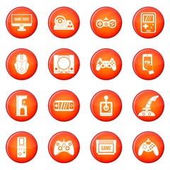 Poster - Video game icons vector set of red circles isolated on white background