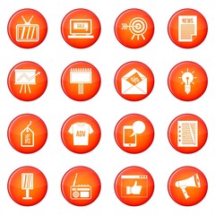 Poster - Advertisement icons vector set of red circles isolated on white background