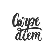 Carpe Diem - Hand Drawn Lettering Phrase Means Seize The Day Isolated On The White Background. Fun Brush Ink Inscription For Photo Overlays, Greeting Card Or T-shirt Print, Poster Design.