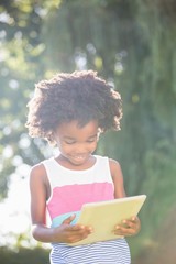 Poster - Portrait of cute boy holding and using a tablet