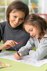 Wall Mural - Mother and daughter drawing